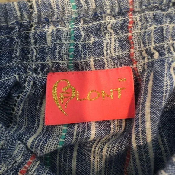 Flont embroidered strapless bell sleeve mod blue top M - Picture 8 of 15